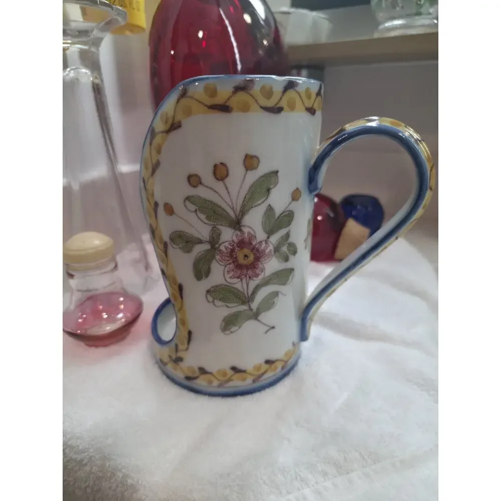 Vintage Casa Sanna Lisboa Portugal 1973 Hand Painted Pottery Chamberstick Holder